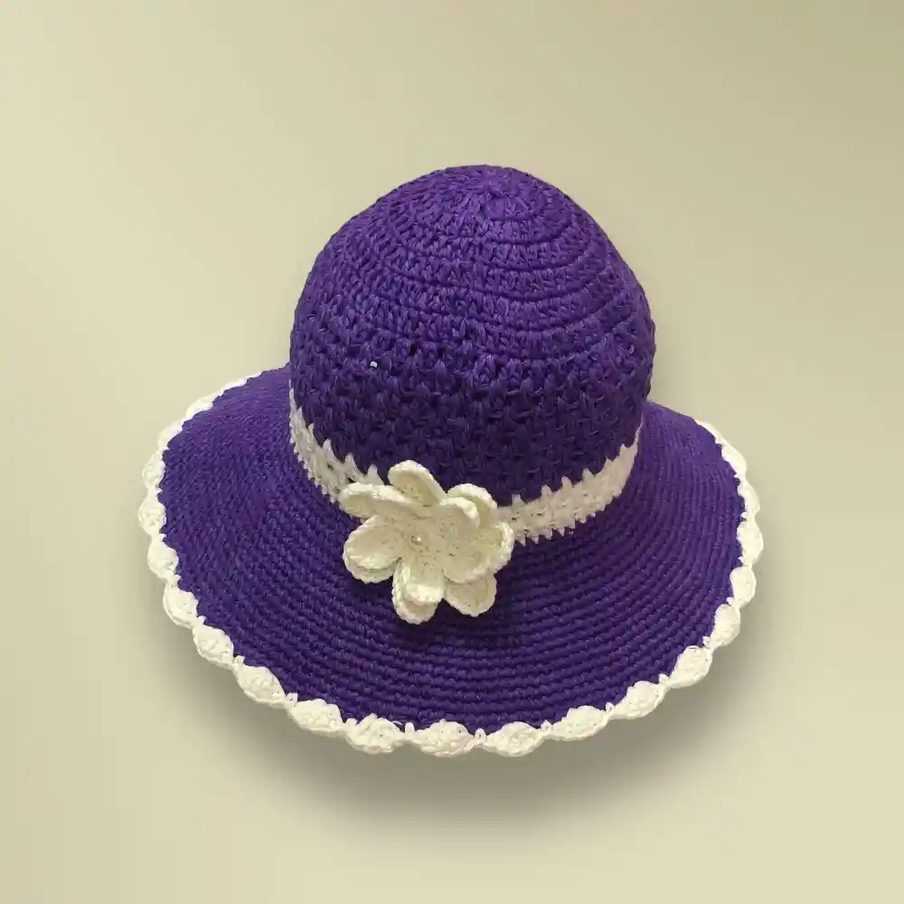 Nón rộng vành họa tiết hoa viền con sò - anh 1