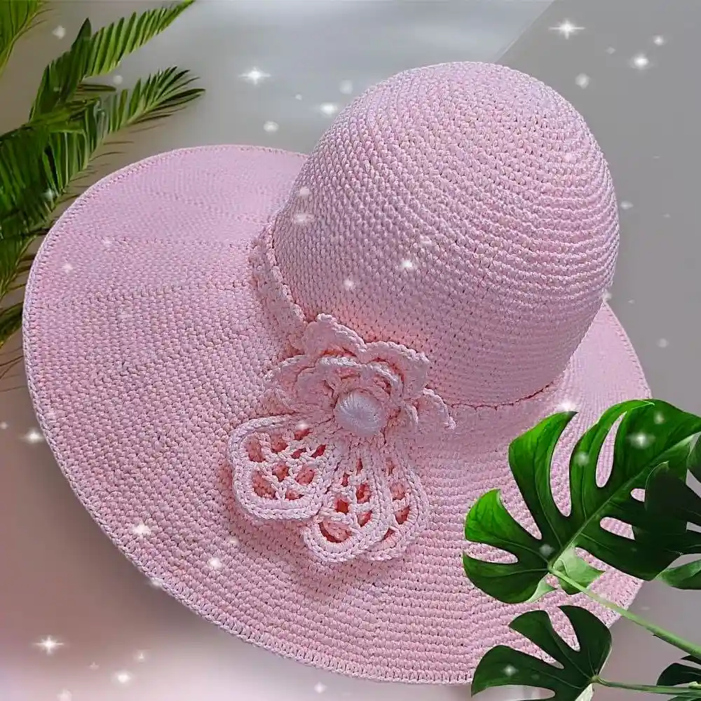 Nón len họa tiết hoa lạ mắt rộng vành - anh 1