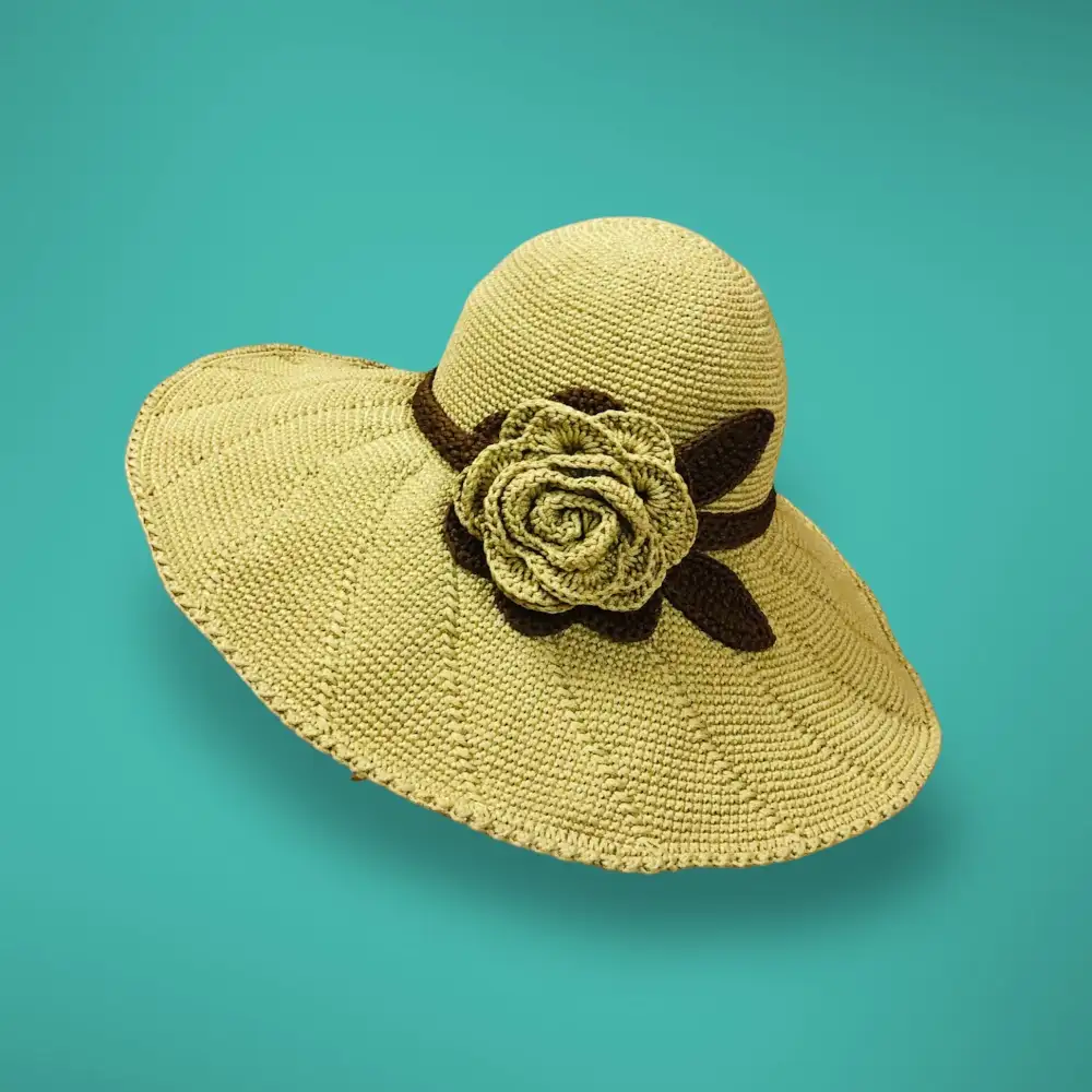 Nón len họa tiết hoa hồng rộng vành - anh 1