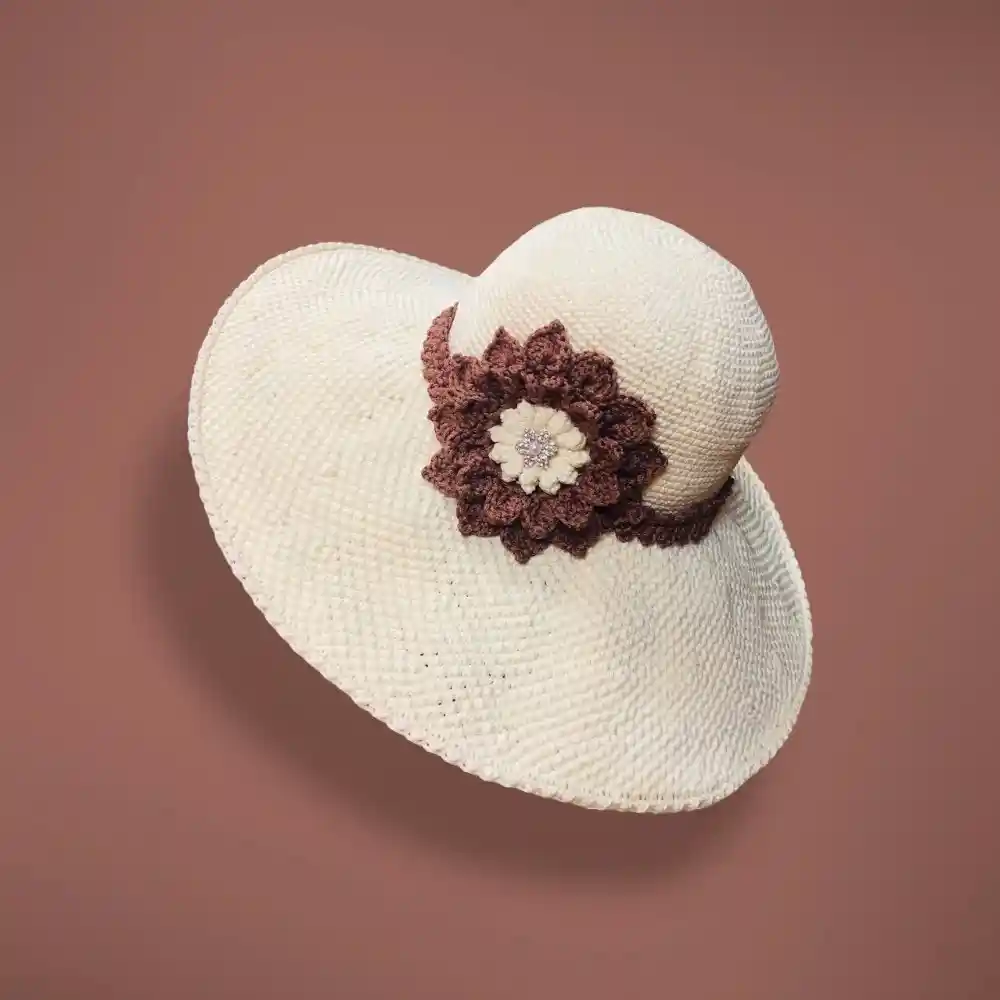 Nón len họa tiết hoa rộng vành - anh 1