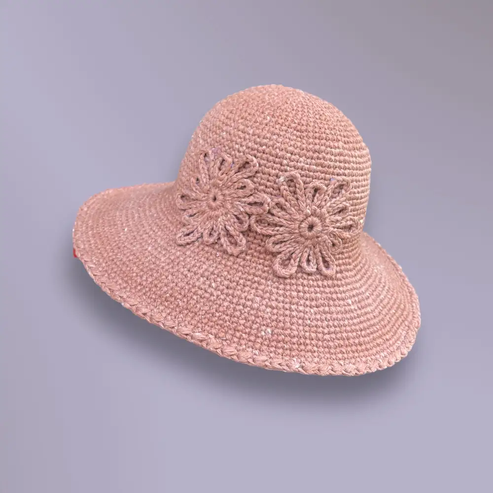 Nón len họa tiết hoa rộng vành - anh 1