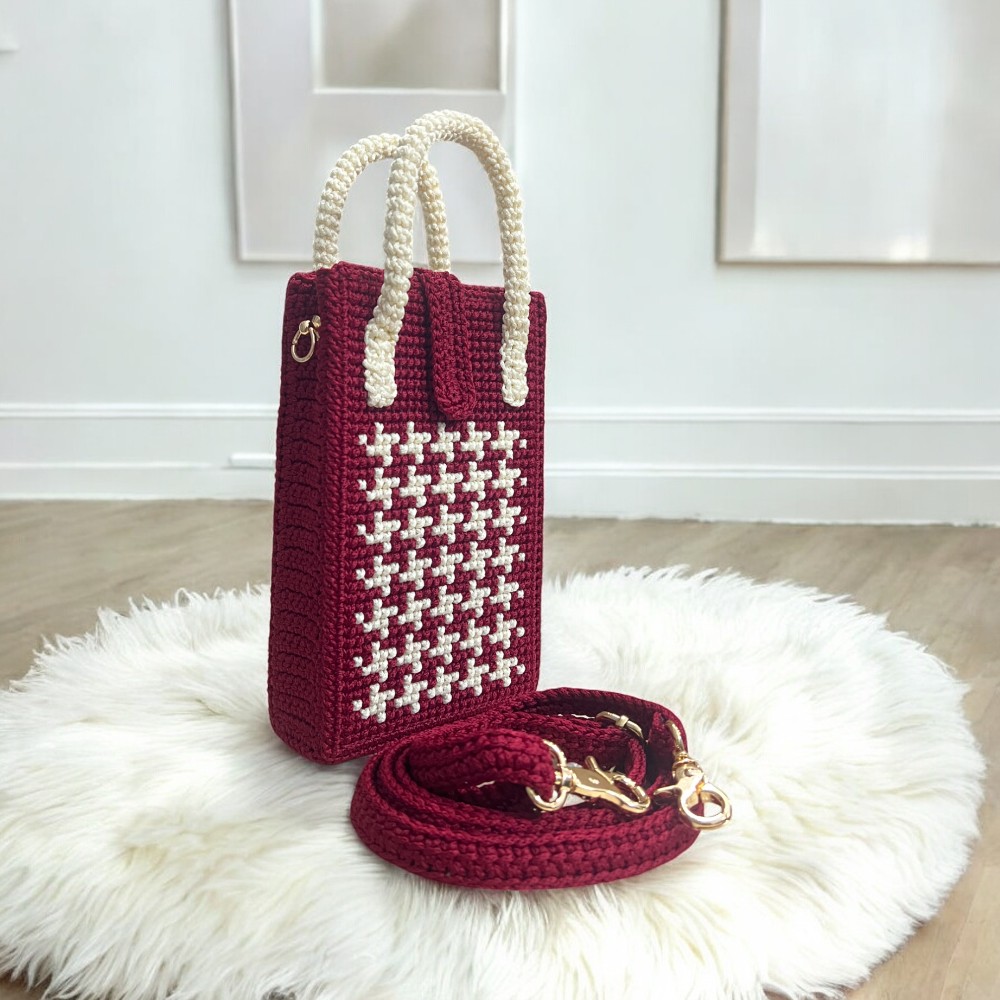 Túi đeo chéo hoạ tiết Houndstooth có quai - anh 1