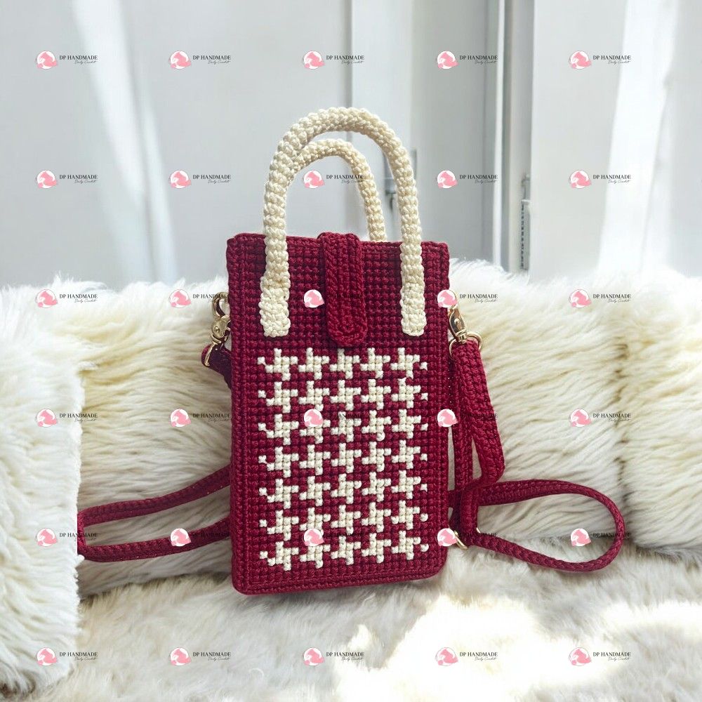 Túi đeo chéo hoạ tiết Houndstooth có quai - anh 2